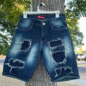 Russian DSQUARED Cowboy Dark Blue Ripped Jean Shorts/ Jorts.